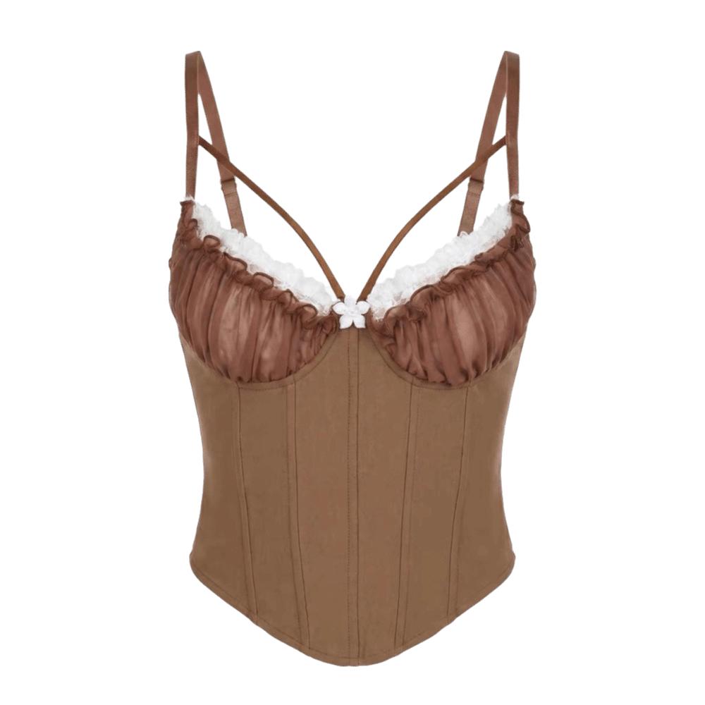 Ruffle Lace Corset Buckle Suspender Vest Spicy Girl Style Lace Flower Camisole  Spring Summer