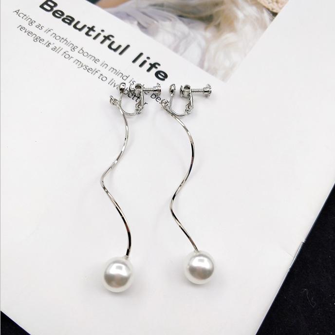 

Длинные спиральные серьги с имитацией жемчуга, без пирсинга, модные гвоздики, простые женские