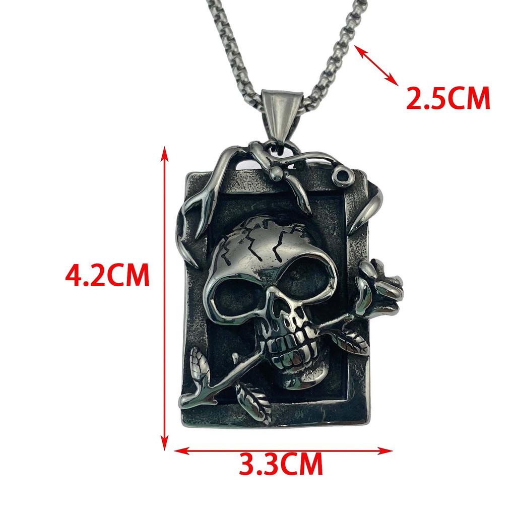 Halloween Personalitate Hip Hop Craniu Tridimensional Trandafir Pandantiv Oțel Inoxidabil Oțel Titan Dominator Colier Exagerat