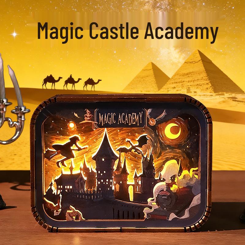 Luminária de Noite em Madeira Esculpida Harry Potter Hogwarts – Presente Criativo de Aniversário e Ornamento de Mesa para Crianças