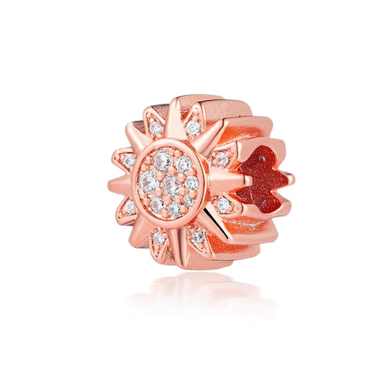 Sparking Rose Gold Charm Beads Dangle Fit Original Snake Copper Bracelet Necklace Beads For Diy Jewelry Women Gift