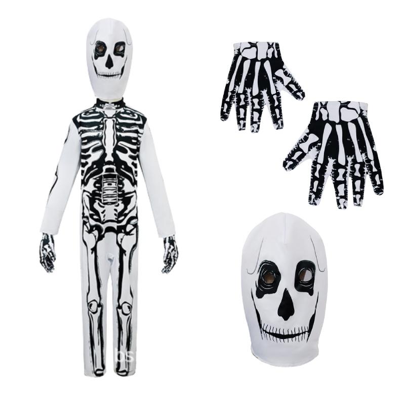 

Костюм Скелета на Хэллоуин для косплея для детей, мальчиков и девочек, комбинезон, маска, перчатки, для вечеринки M