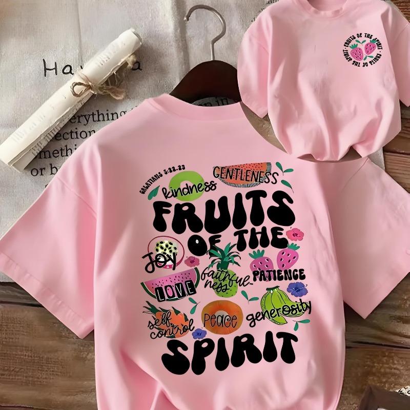 Fruits Letter Strawberry Print Short-Sleeved Round Neck T-Shirt