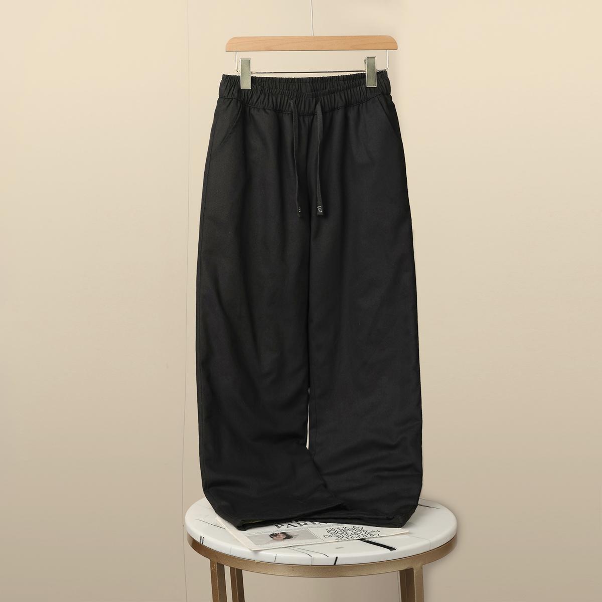 

Women s Wide-Leg Twill Cotton Pants - Vintage Style for Autumn & Winter M (45kg-55kg) - Ships in 7 Days чёрный