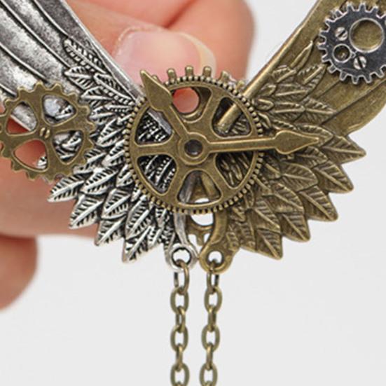 Unisex Steampunk Brooch Vintage Metal Pin with Gear And Wing Mechanical Scarf Lapel Pin for Women Men