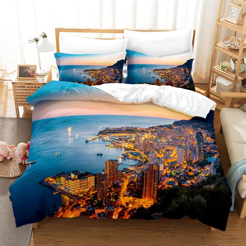 Beautiful Coastline City Duvet Cover Set 3d Digital Printing Sea Landscape Bed Linen Queen Polyester Bedding Set Fashion Design