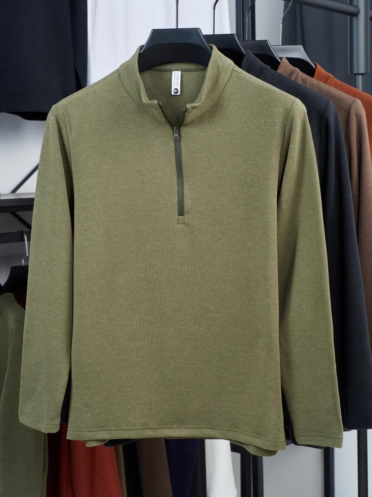 Fashionable Autumn And Winter New Double-Sided Velvet Comfortable Long Sleeved High-End Men'S Original Brand Warm Zipper T-Shirt