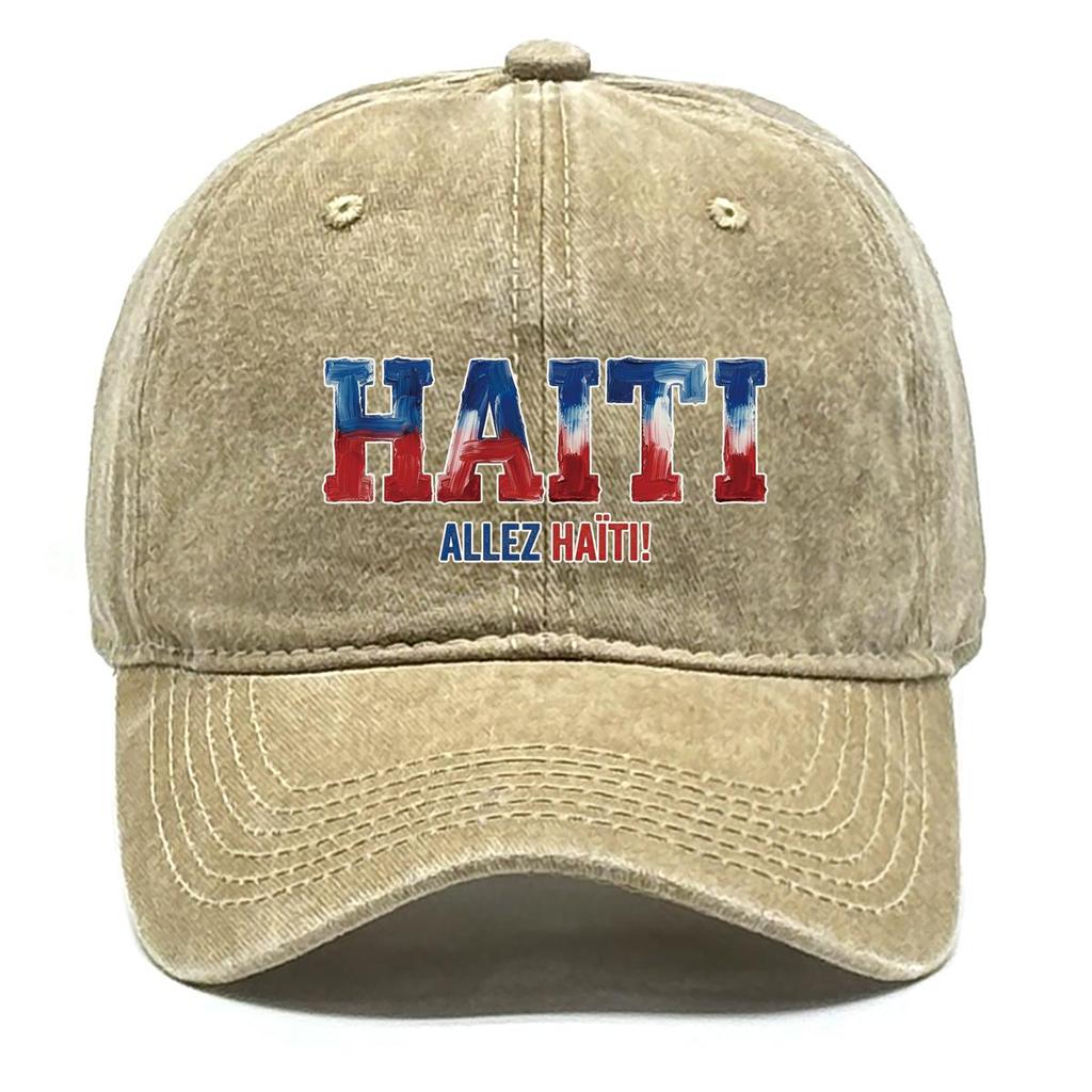 "HAITI" "ALLEZ HAITI" Flag Printed Sun Hat , Adjustable Baseball Cap Inelastic Sporting All-season Solid Color Sun Hat