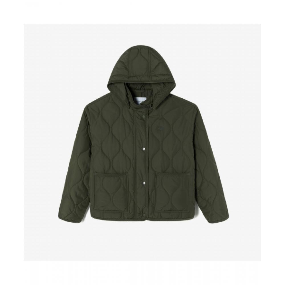 

LACOSTE Women s Cropped Wave Quilted Jumper [Khaki]