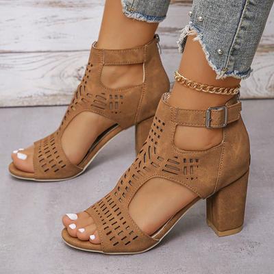 Summer Vintage Chunky Heels Sandals For Women Hollow Comfy Office Lady Zipper Women Shoes Big Size 43