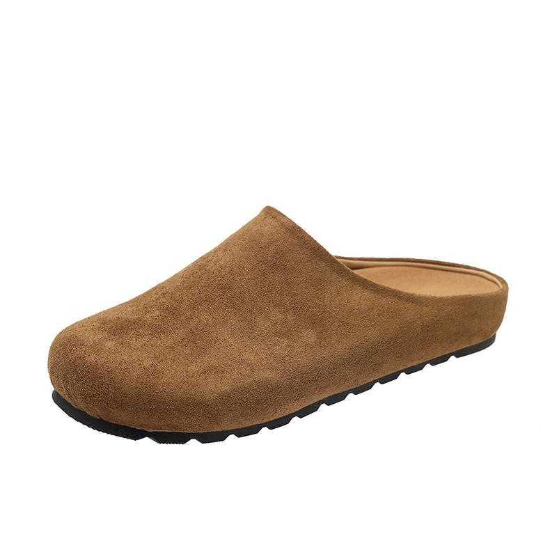Fashion Spring Round Toe Cork Clogs Slippers for Women Outdoor Cork Footbed Flat Heels Mules Shoes Woman Plus Size Suede Slides Female