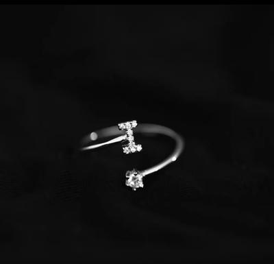 Fashion 925 Silver 26 Letter Ring Sparkling Diamond Zircon Open Ring Index Finger Your Ring Birthday Party Jewelry