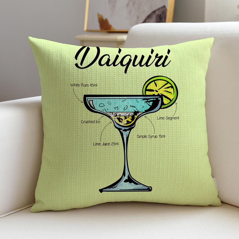 

Refreshing Daiquiri CocktailS Cushion Cover Breathable and skinfriendly linen pillowcase square removable and washable cushion 30X30cm