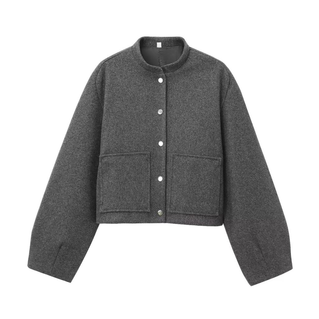 Ladies' Solid Color Fashionable Long Sleeved Button Jacket Jacket