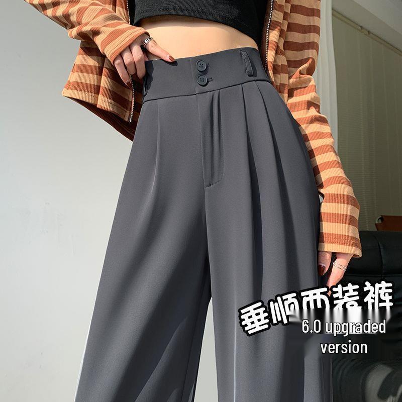 Gray High-Waisted Wide-Leg Pants for Women - Spring Plus Size, Drapey Straight Casual Suit