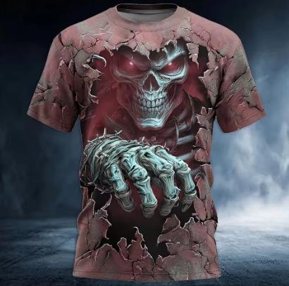 Men's Halloween Horror 3D T-Shirt 3D Printing Pattern Summer O-Neck Short Sleeve Loose Street Casual Clothing