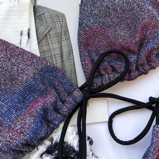 Bikini Set Bandage Lesklá dvoudílná sada plavek pro ženy Sexy špagetová ramínka