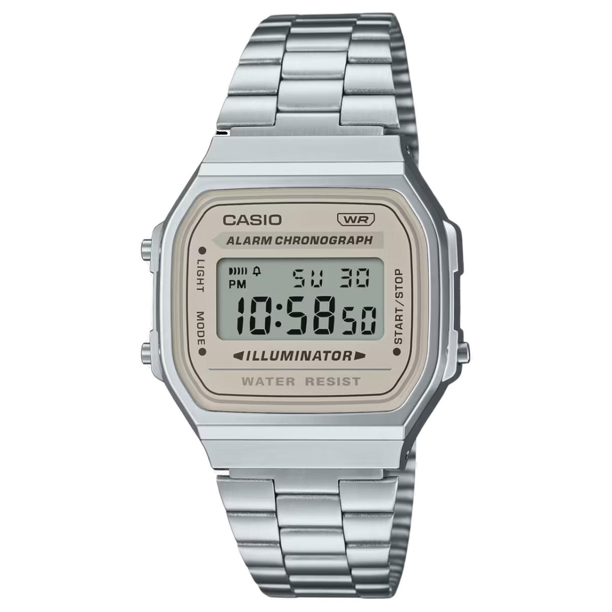 

Casio Classic Quartz Movement Stainless Steel Watch Yellow Dial Unisex watches A168WA-8A Regular Watch Box,Beige