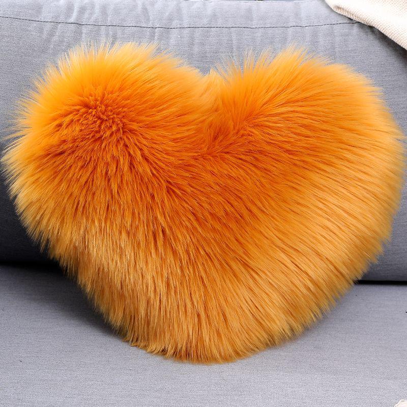 Heart-Shaped Plush Lumbar Pillow with Faux Wool Insert - Sofa & Office Backrest Cushion