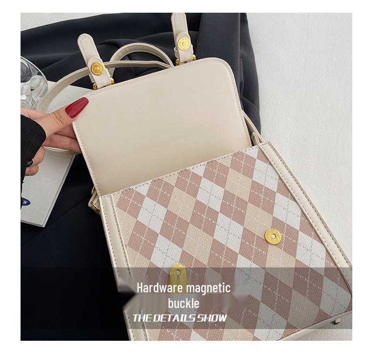 Girlish Heart Argyle Color Block Women's Backpack 2025 - Cute Korean Style Crossbody Small Schoolbag