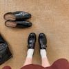 Cowhide version~ high-end square round head leather women's buckle belt thick heel Oxford shoes British black small leather shoes