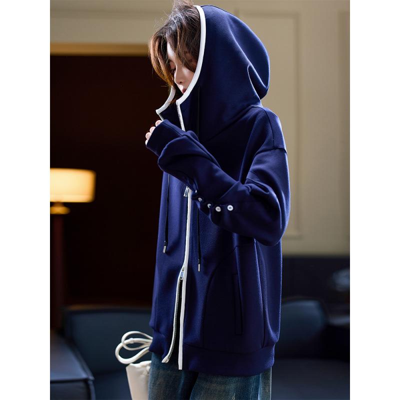 Casual Contrasting Color Hooded Jacket Women's Autumn European Goods, Foreign Style Loose Top 2024 New Large Size Women's Clothing