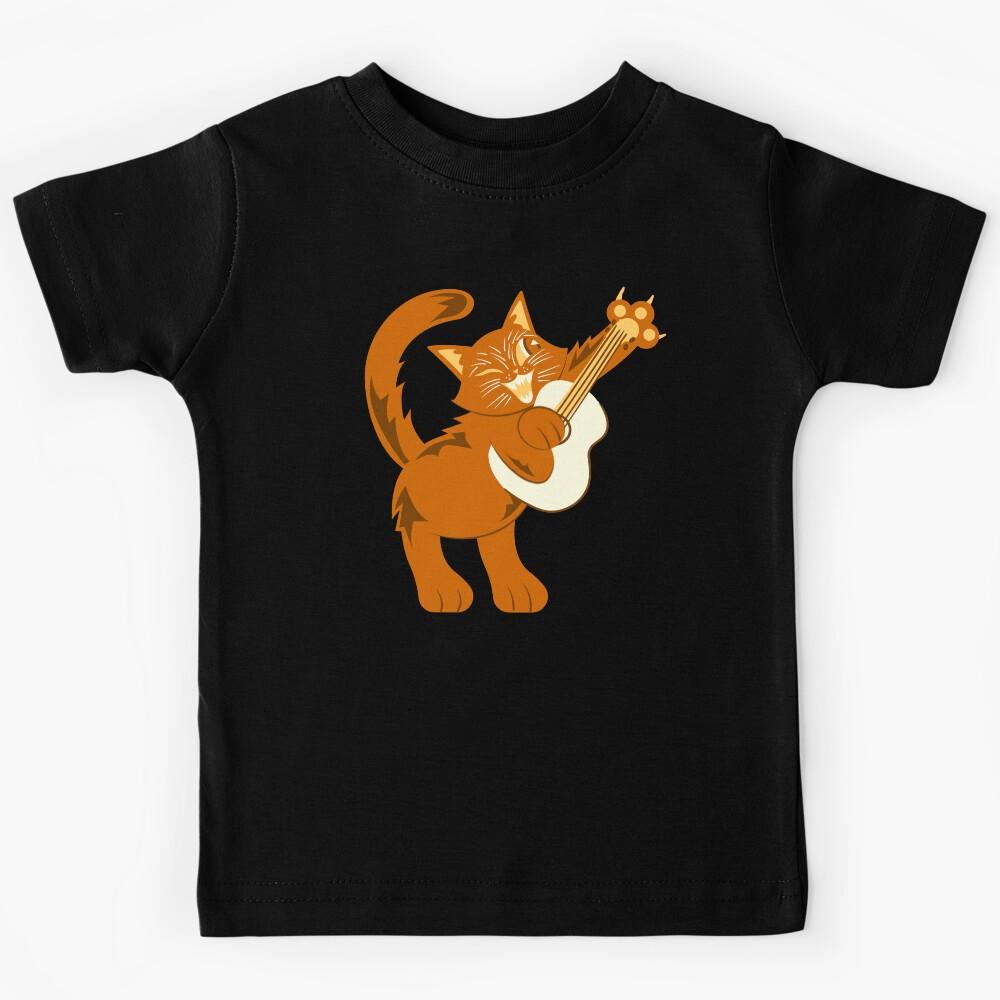CUTE BROWN CAT PLAYING GUITAR - Funny Cat Pictures Kids T-Shirt 150