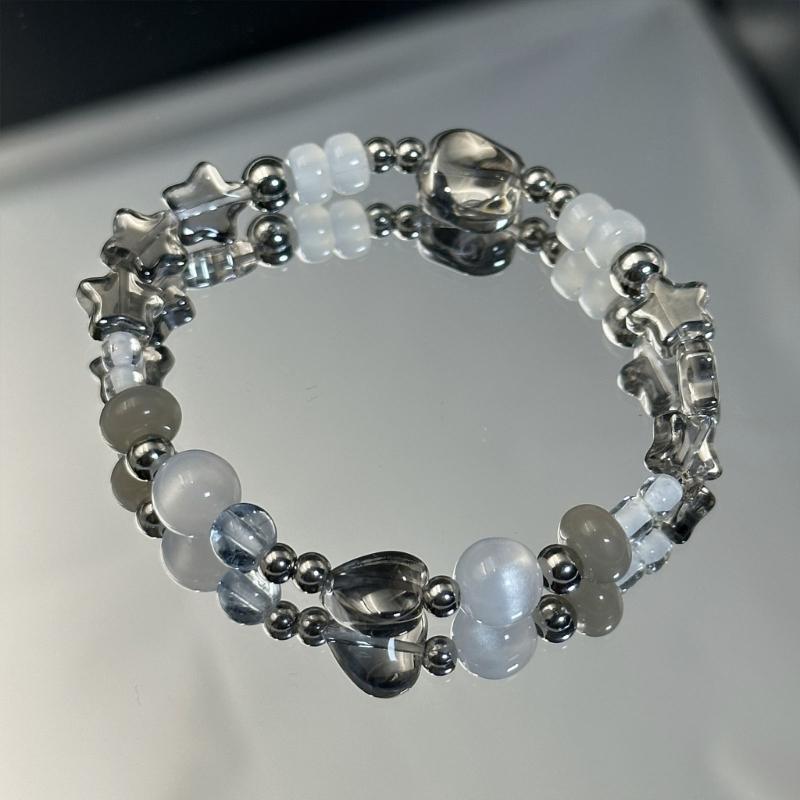 Hip Hop Crystal Star Pentagrams Heart Beaded Bracelet Aesthetic Charm Sweet Cool Star Handchain Bracelet Jewelry Girl