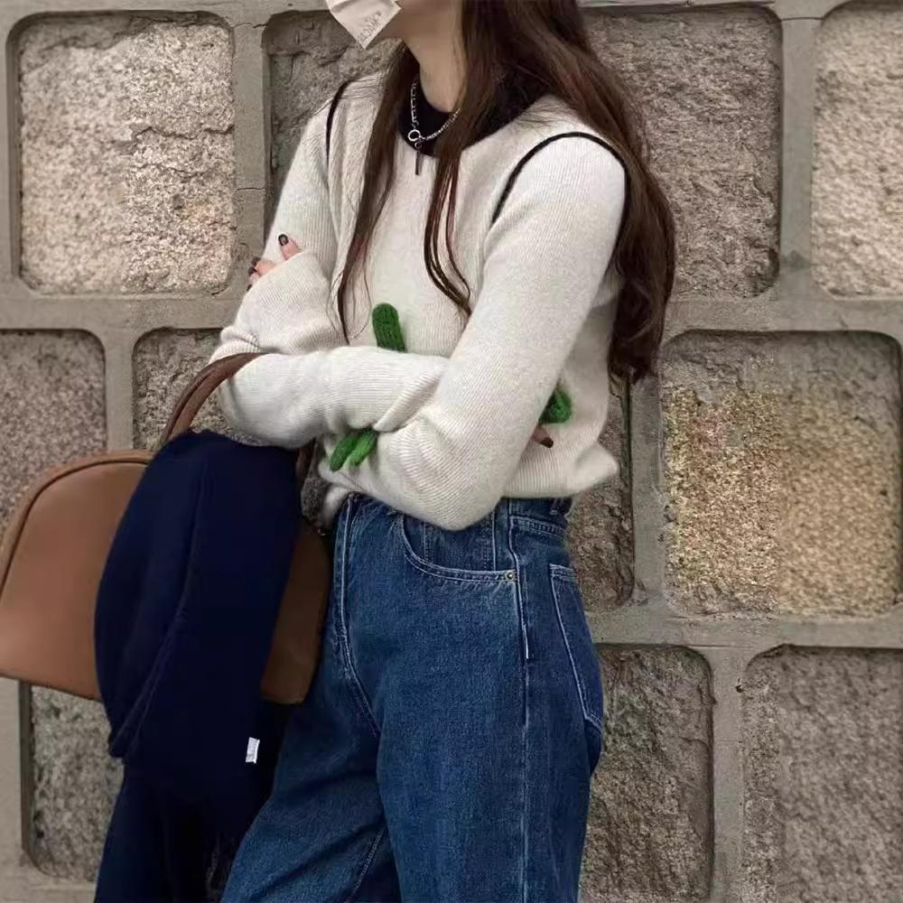 Premium Color Block Round Neck Knit Base Layer Women Early Spring Slim Fit Pullover Sweater Inner Wear Long Sleeve Top