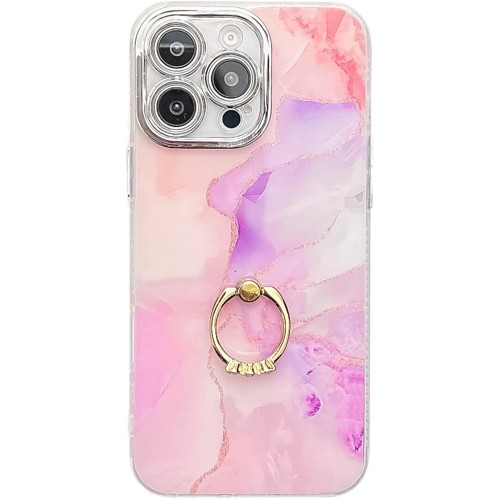 For iPhone 16 Pro Case with Kickstand IMD Marble Pattern Electroplated Phone Cover