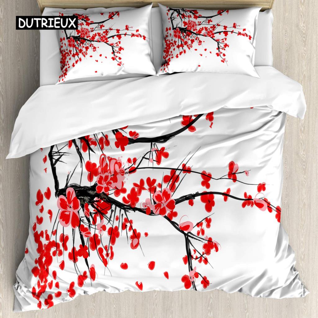 

Пододеяльник с изображением цветущей вишни, японское дерево сакуры, розовый цветочный весенний винтажный культурный природный пейзаж, комплект постельного белья для женщин и девочек EU single(135x200cm)