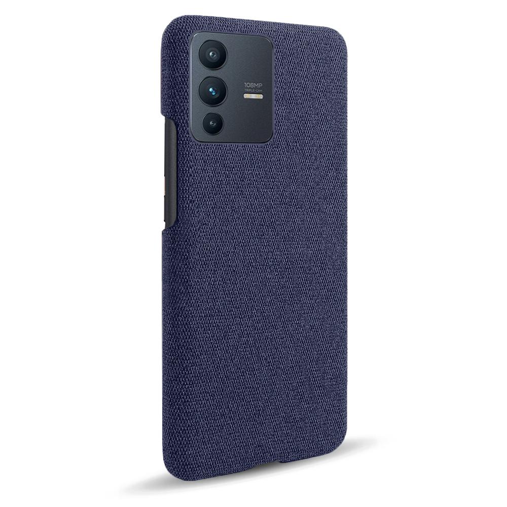

For vivo V23 Pro/S12 Pro Shockproof Cloth Texture+PC Protective Case Heat Dissipation Incomplete Covering Back Shell Blue