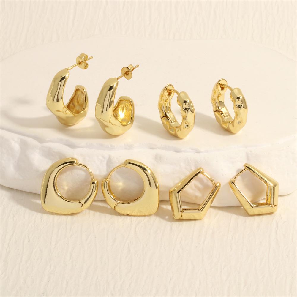 

18K Gold Plated Copper Geometric Earrings: Irregular, Light Luxury, High-End Metallic Design