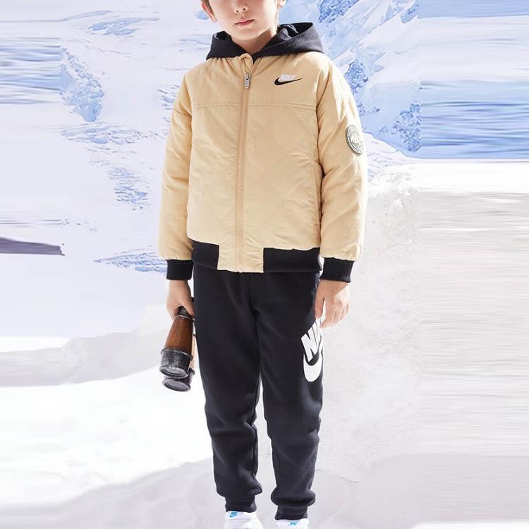 Nike Down Jacket With Embroidered Letter Logo Zipper Short Sleeve Kids Jackets Khaki NY2242028PS-003