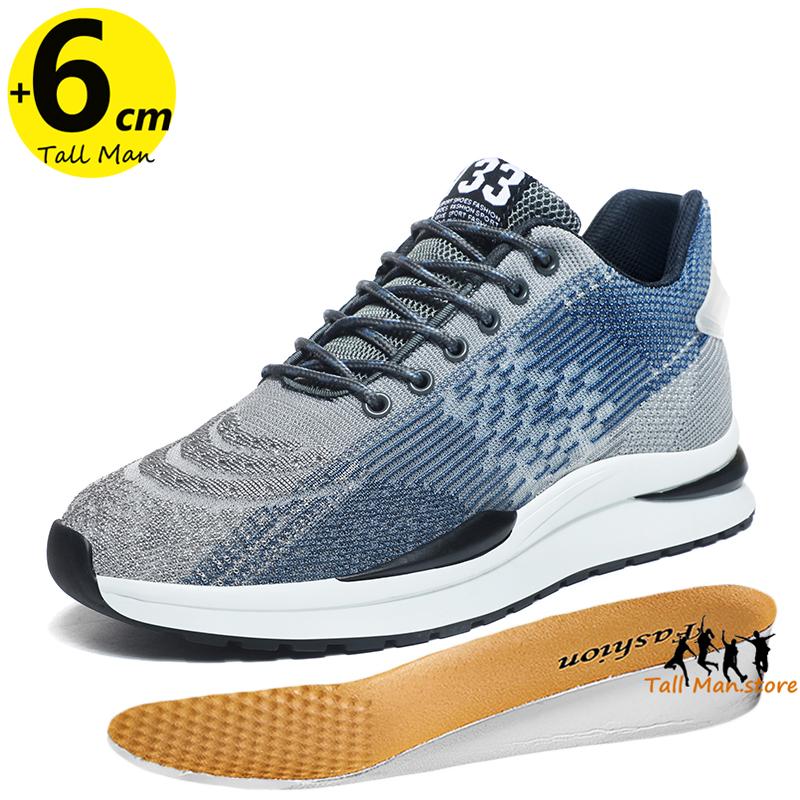 Men Sneakers Sports Lift  Height Increase Insole 6cm Mesh Plus Size 37-44
