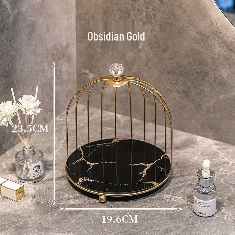 Wrought Iron Birdcage Desktop Organizer: Home Decor for Cosmetics and Dressing Table