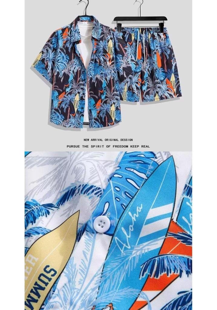 Trendy Summer Short-Sleeved Shirt & Shorts Set - Versatile, Stylish Two-Piece