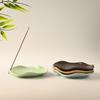Lotus Leaf Ceramic Incense Holder for Sticks: Sandalwood Burner, Home/Study Room Decor, Tea Ceremony Tray.