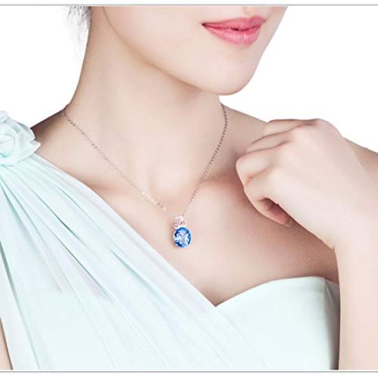 Women's Aquamarine Crystal Necklace Pendant in White Gold Tone, Blue Design Necklace, Perfect Gift for Women, Students, Birthdays (Luxurious Large