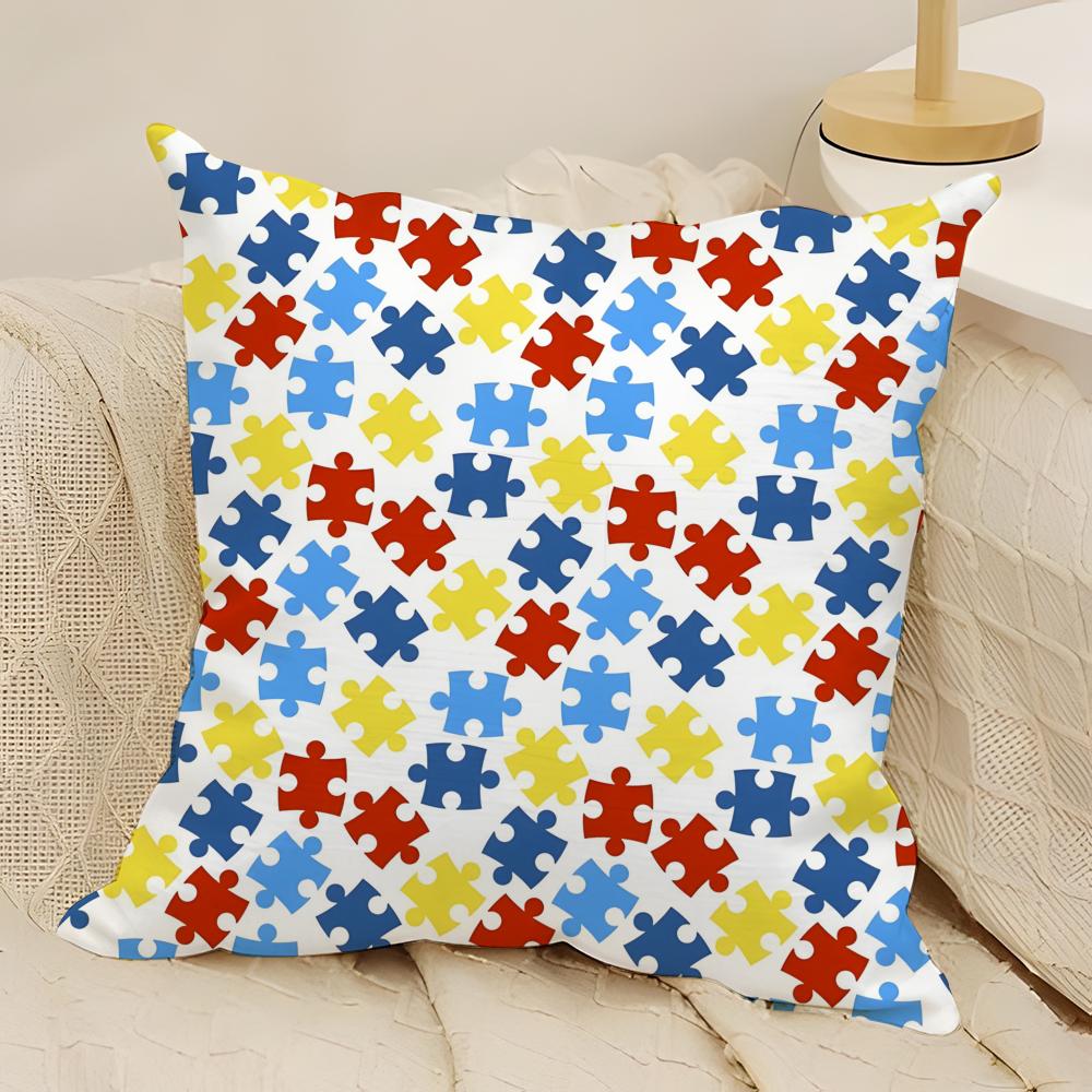 

Creative Puzzle Texture Pillow Case Natural Linen DoubleSided Printing Sofa Home Decor Cushion Cover 30X30cm