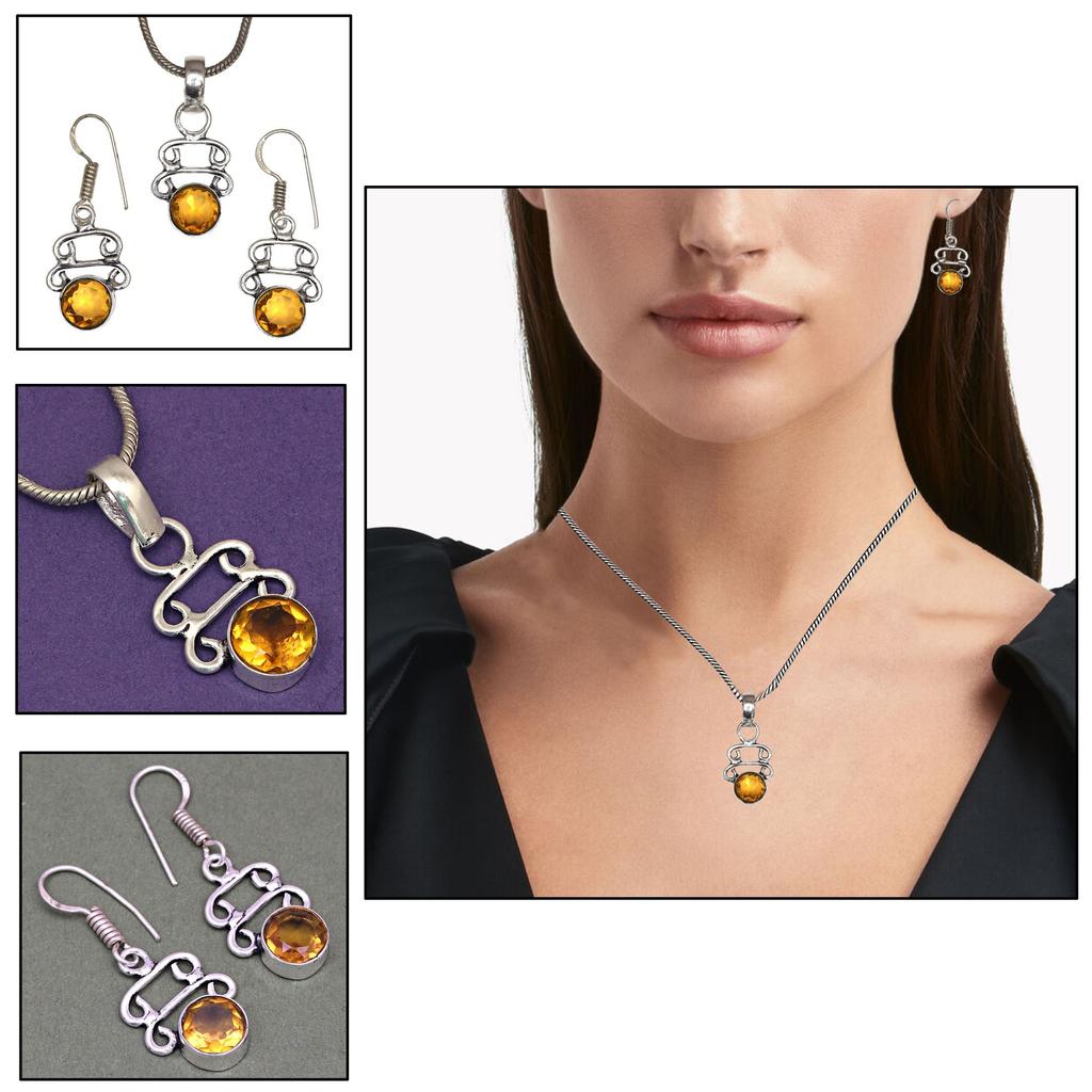 Citrine Set Jewelry Women Pendant  Earring Gemstone Earrings Gems Green