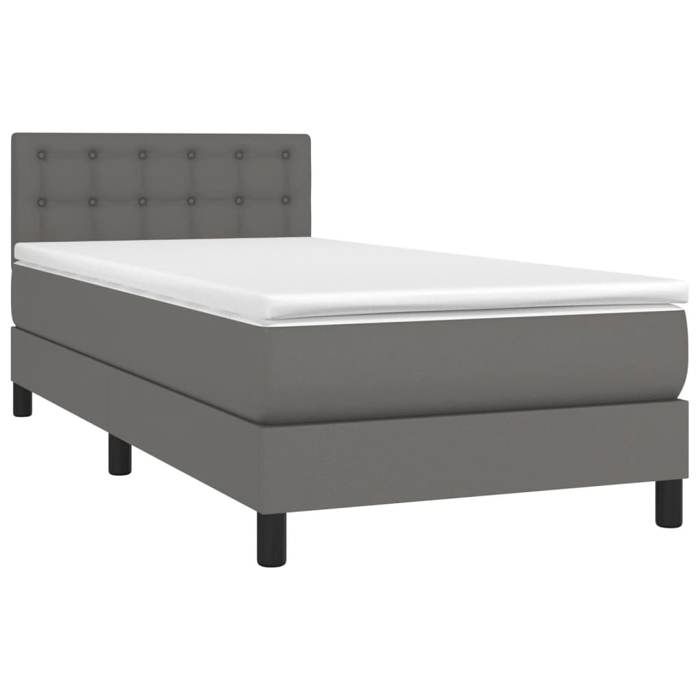 3141105 vidaXL Lit à sommier tapissier avec matelas Gris 90x200 cm Similicuir