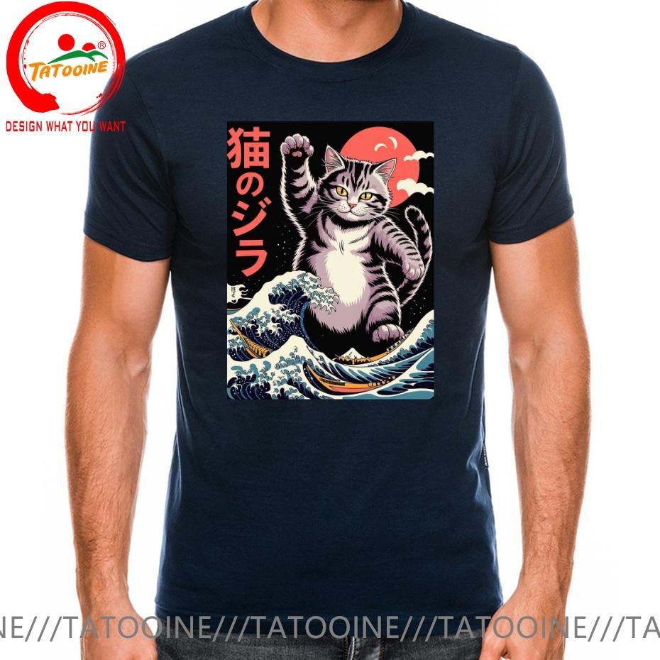 Funny Design Japanese Style The Great Kanagawa Cat Sred Doublet Unisex Fashion Trendy Casual Clothing Stylish Tops Tee Shirt Leisu