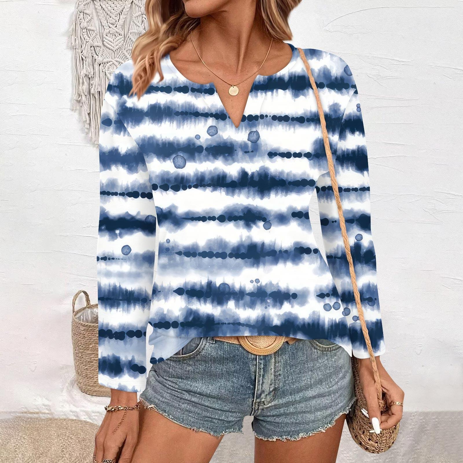 

Женские топы с V-образным вырезом и длинным рукавом, повседневные футболки, свободные легкие туники, блузки, рубашки XL небесно-голубой