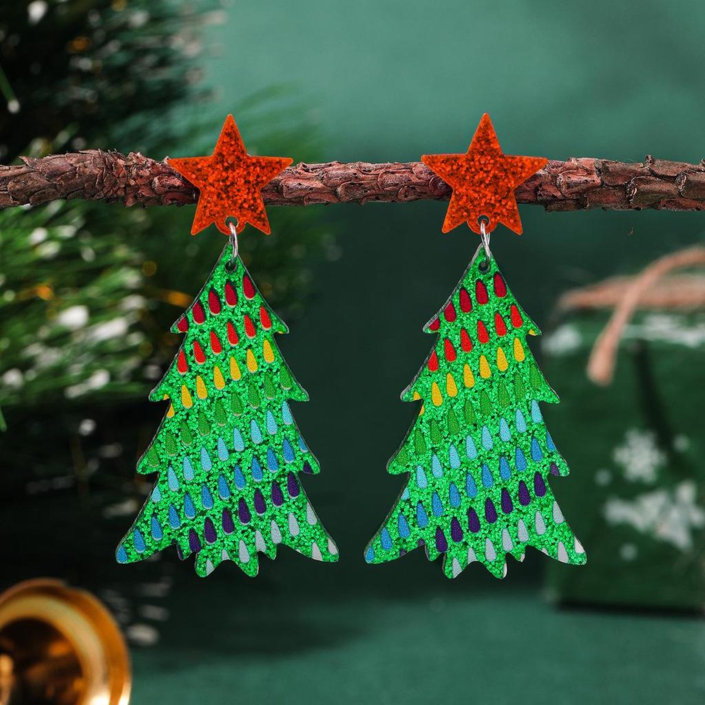 Europäische & Amerikanische Liebesherz Acryl Weihnachtsbaum Ohrringe für Damen