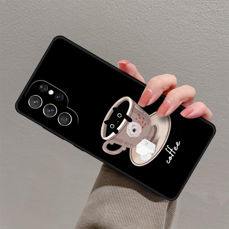 Cute Animal Cat Coffee Phone Case For Samsung Galaxy S25 S23 S30 S21 S20 FE S24 S22 Ultra Note 10 20 Plus Silicone Cover lite