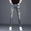 High-end European Autumn and Winter Jeans Men's Slim-fitting Small Feet Trendy Brand Elastic Personality Fashion Embroidery Men's Long Pants