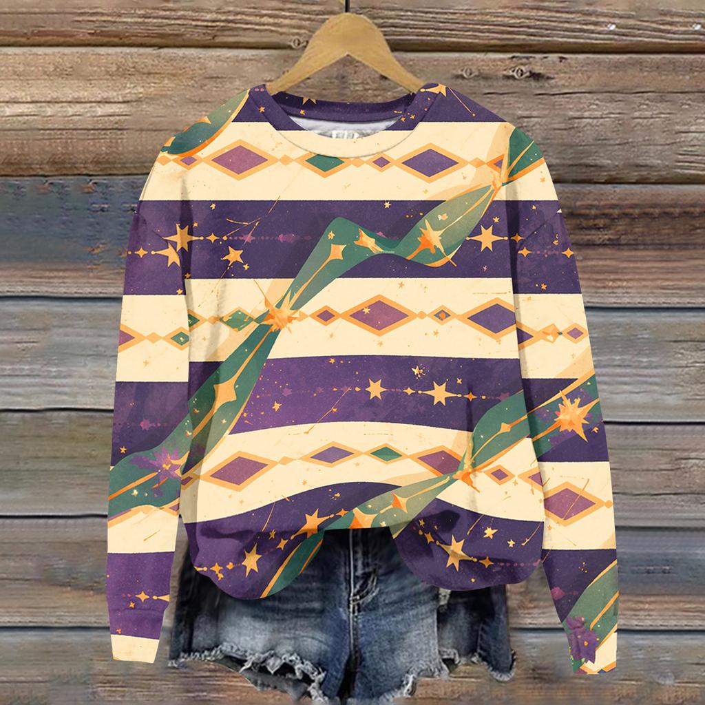 Damenmode Bedrucktes Langarm Locker Rundhals Sweatshirt Top