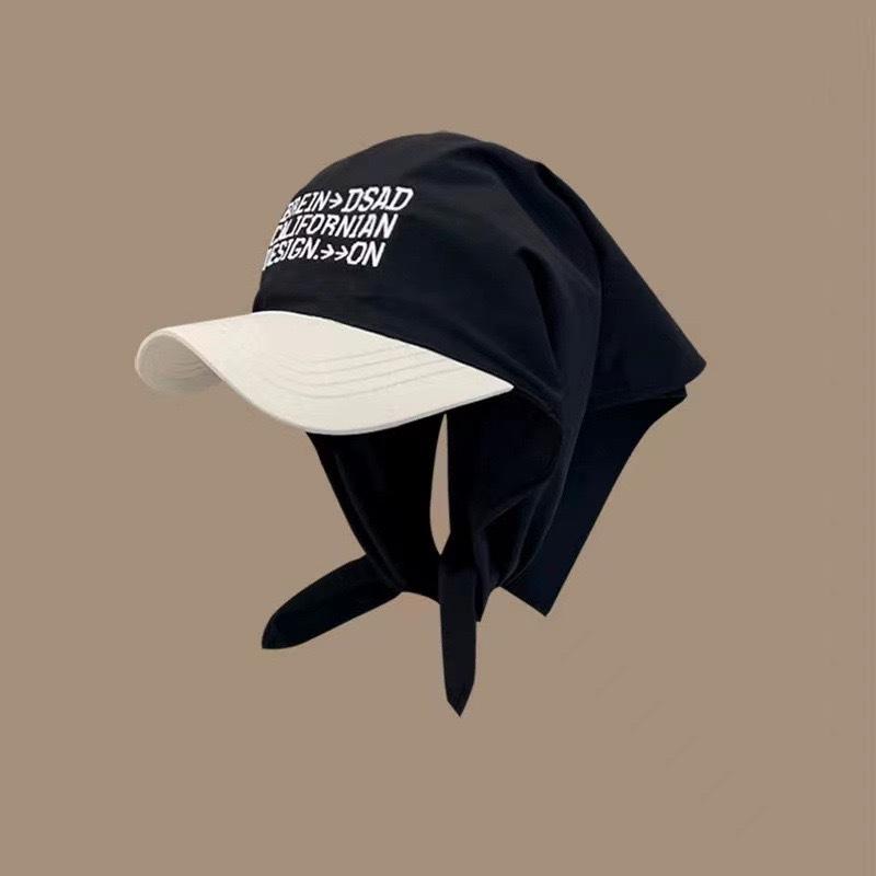 Personalized Color Matching Headscarf Strap Cap Women'S Summer Trend Fashion Letter Embroidery Sunscreen Hat