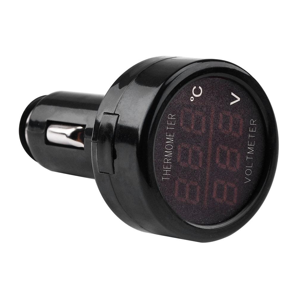8V 36V Digital DC Voltage Car Voltmeter Thermometer Cigarette Lighter Style 2 In 1 Battery Monitor Voltage Temperature Meter